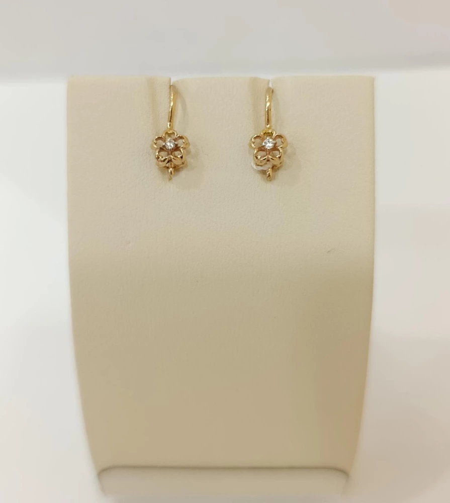 Серьги с фианитом из красного золота 585 пробы