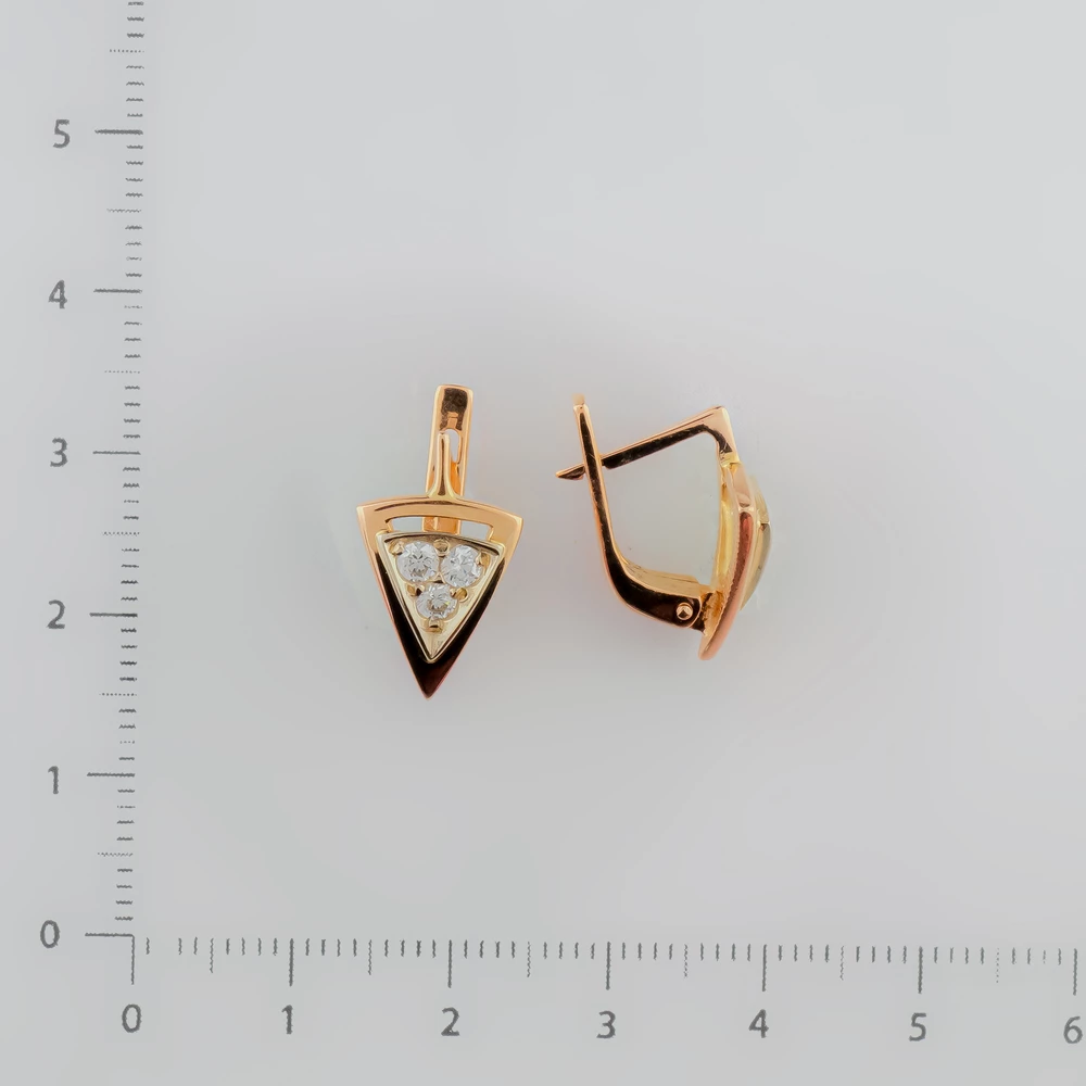 Серьги с фианитом из красного золота 585 пробы