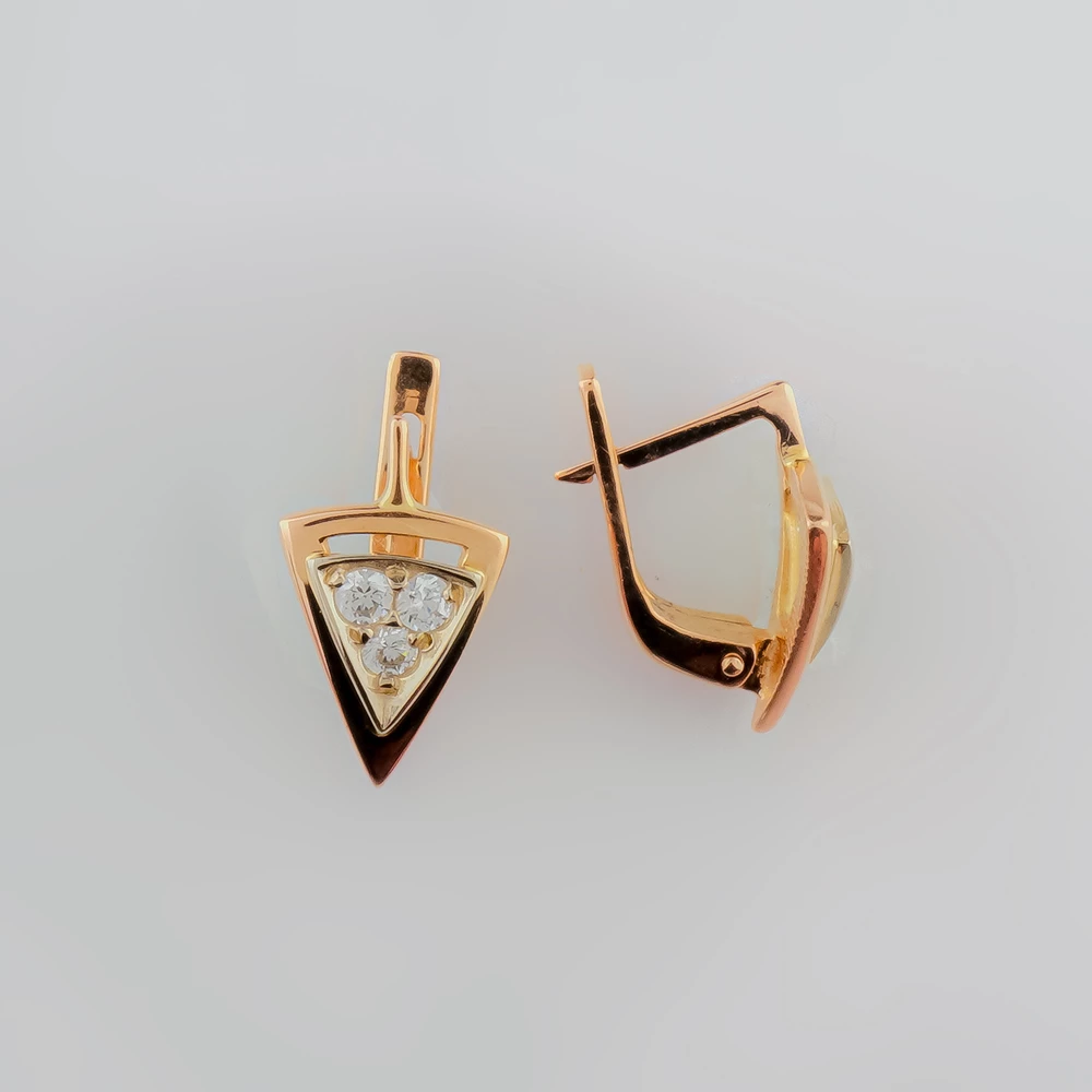 Серьги с фианитом из красного золота 585 пробы
