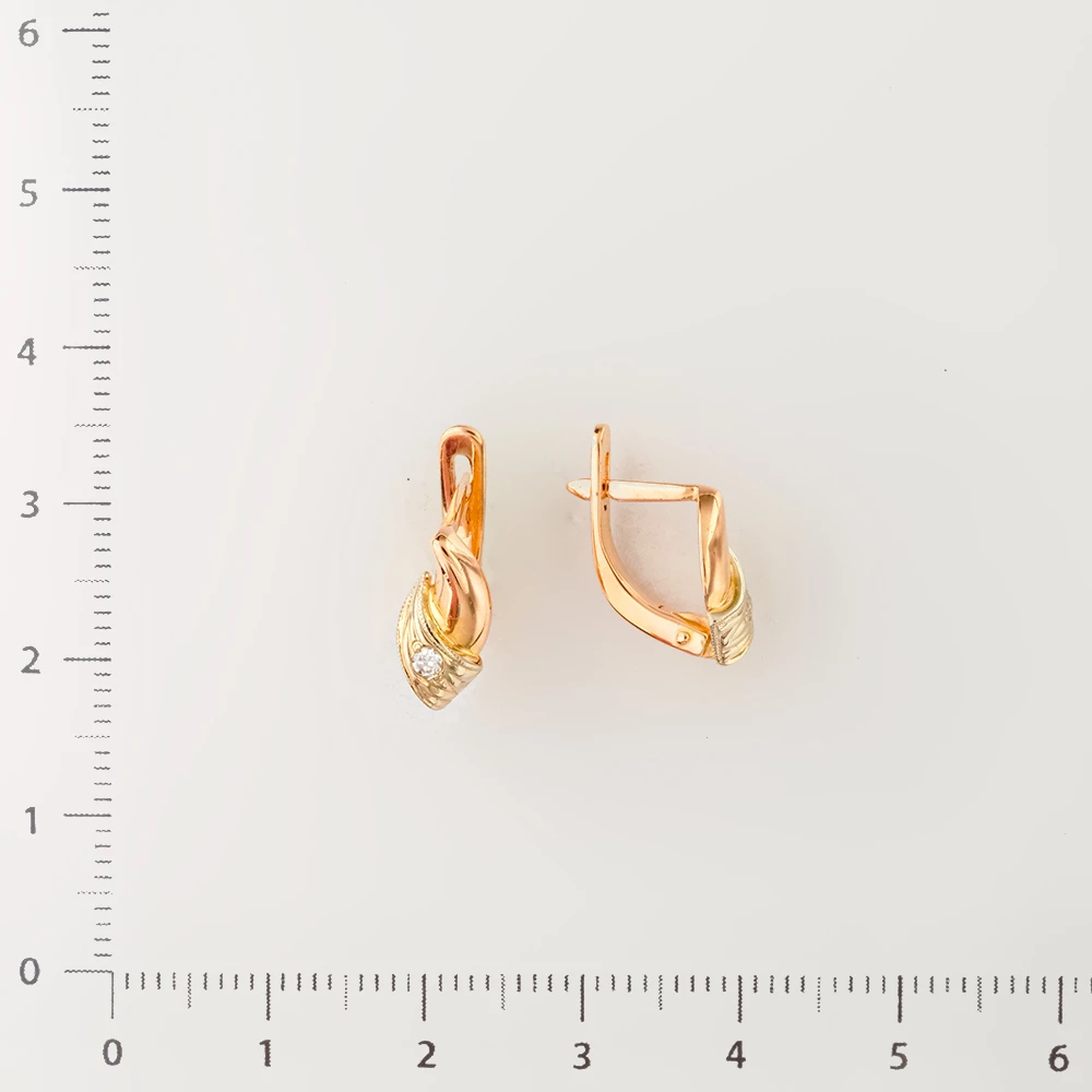 Серьги с фианитом из красного золота 585 пробы