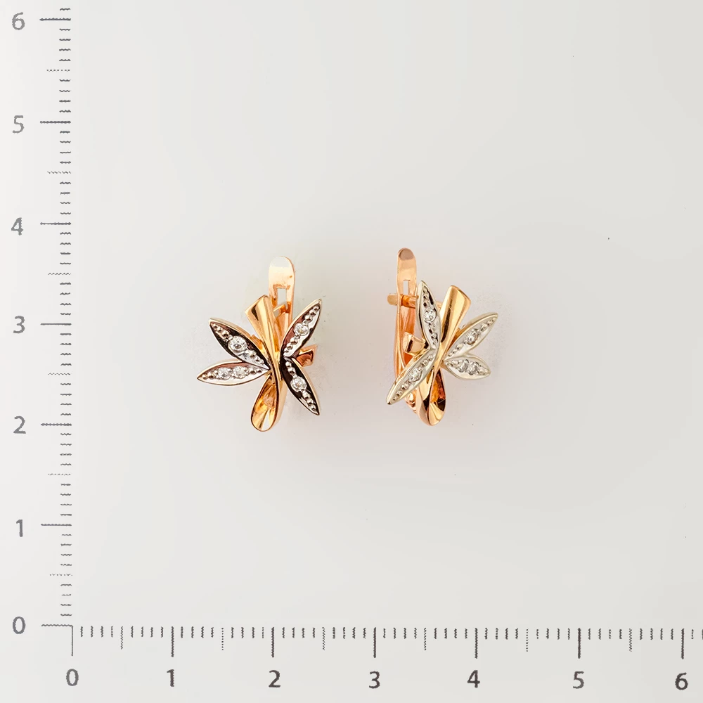 Серьги с фианитом из красного золота 585 пробы