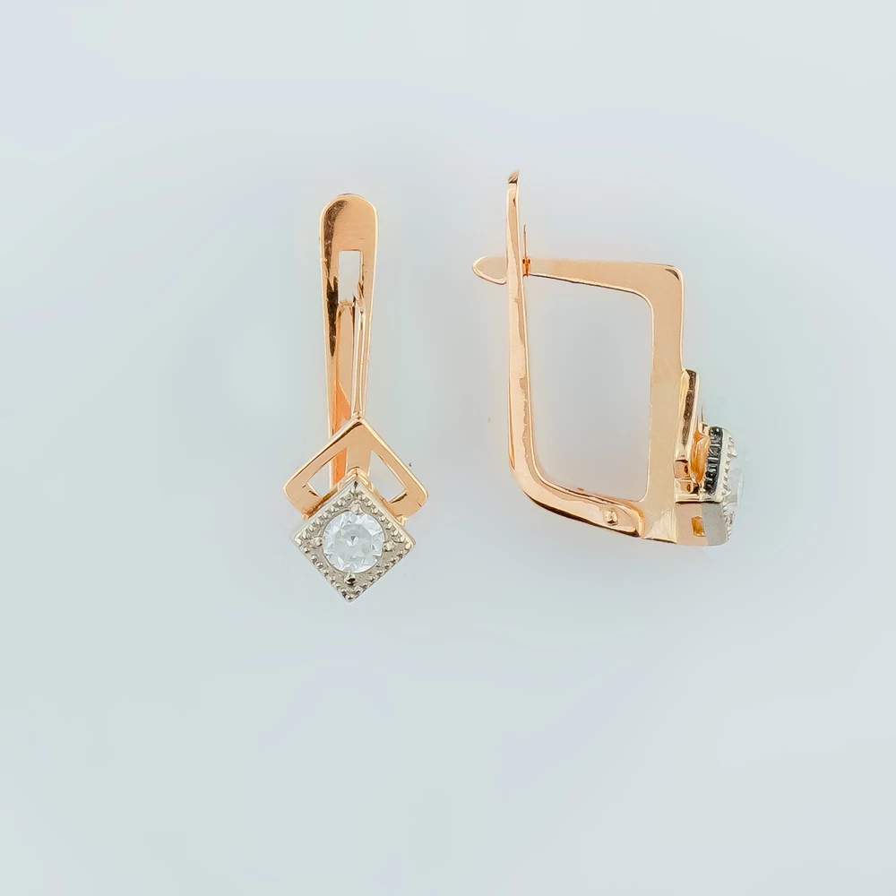 Серьги с фианитом из красного золота 585 пробы