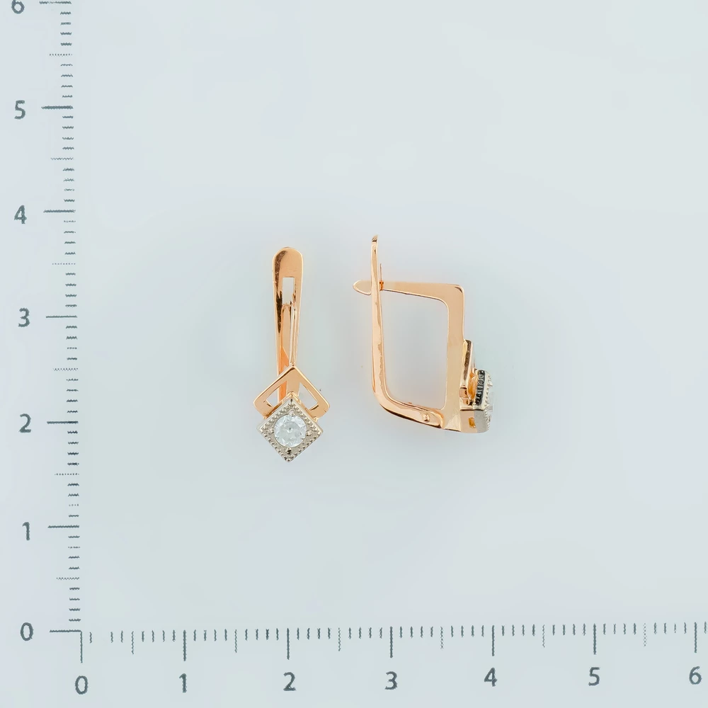 Серьги с фианитом из красного золота 585 пробы