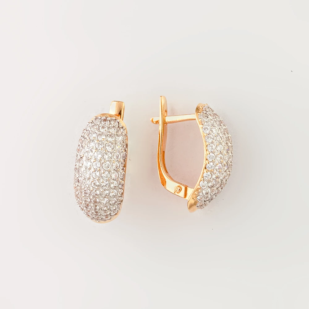 Серьги с фианитом из красного золота 585 пробы