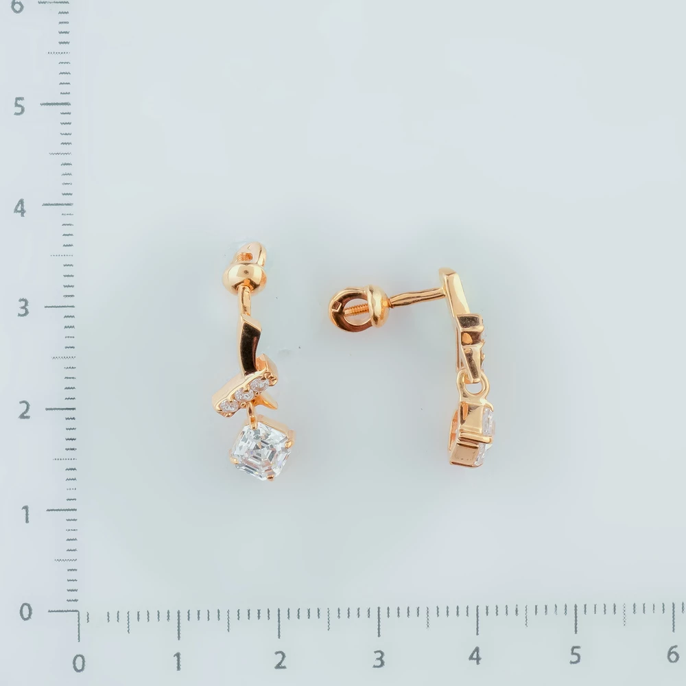 Серьги с фианитом из красного золота 585 пробы