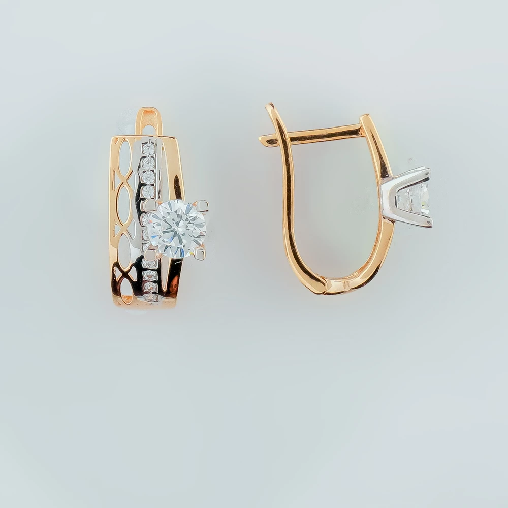 Серьги с фианитом из красного золота 585 пробы