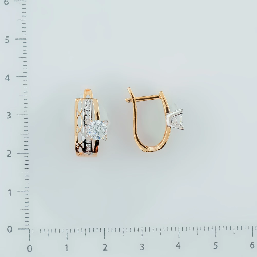 Серьги с фианитом из красного золота 585 пробы