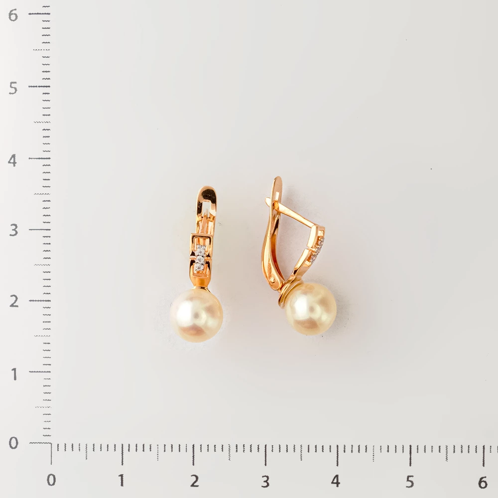 Серьги с культивированным жемчугом из красного золота 585 пробы