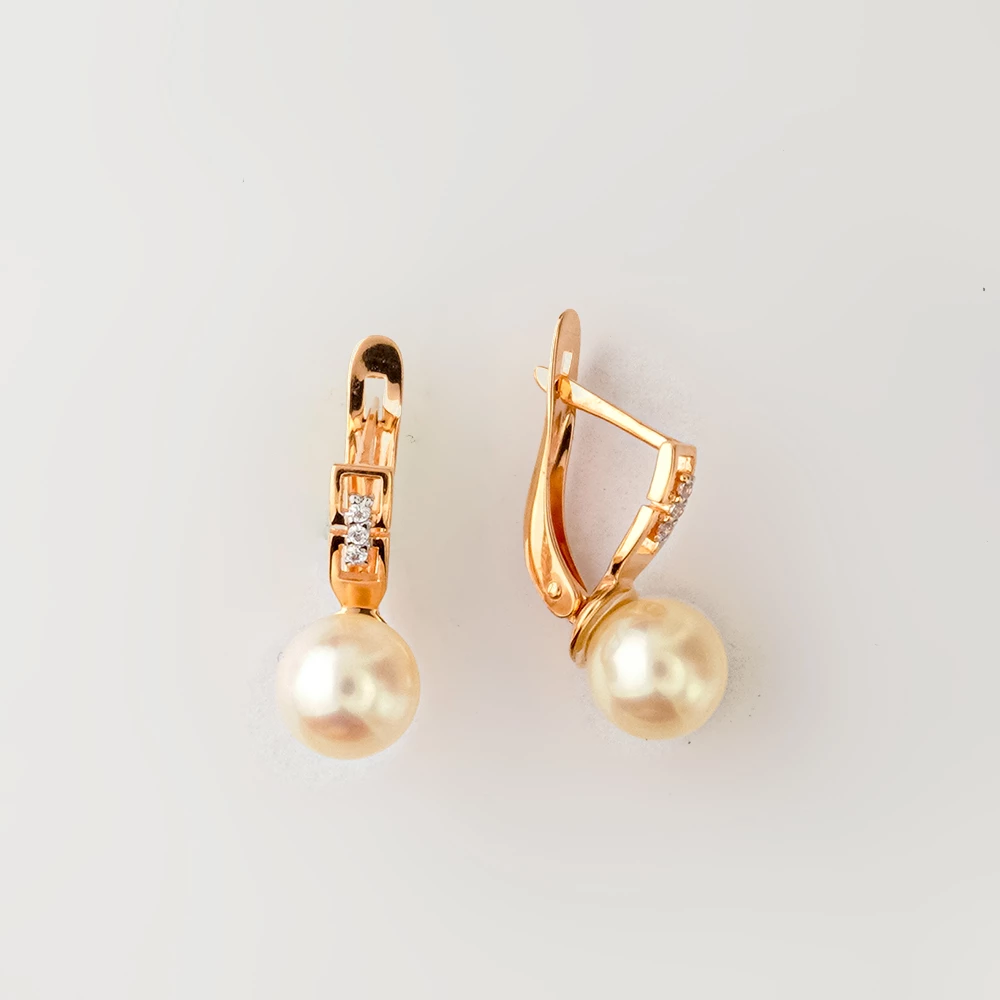 Серьги с культивированным жемчугом из красного золота 585 пробы