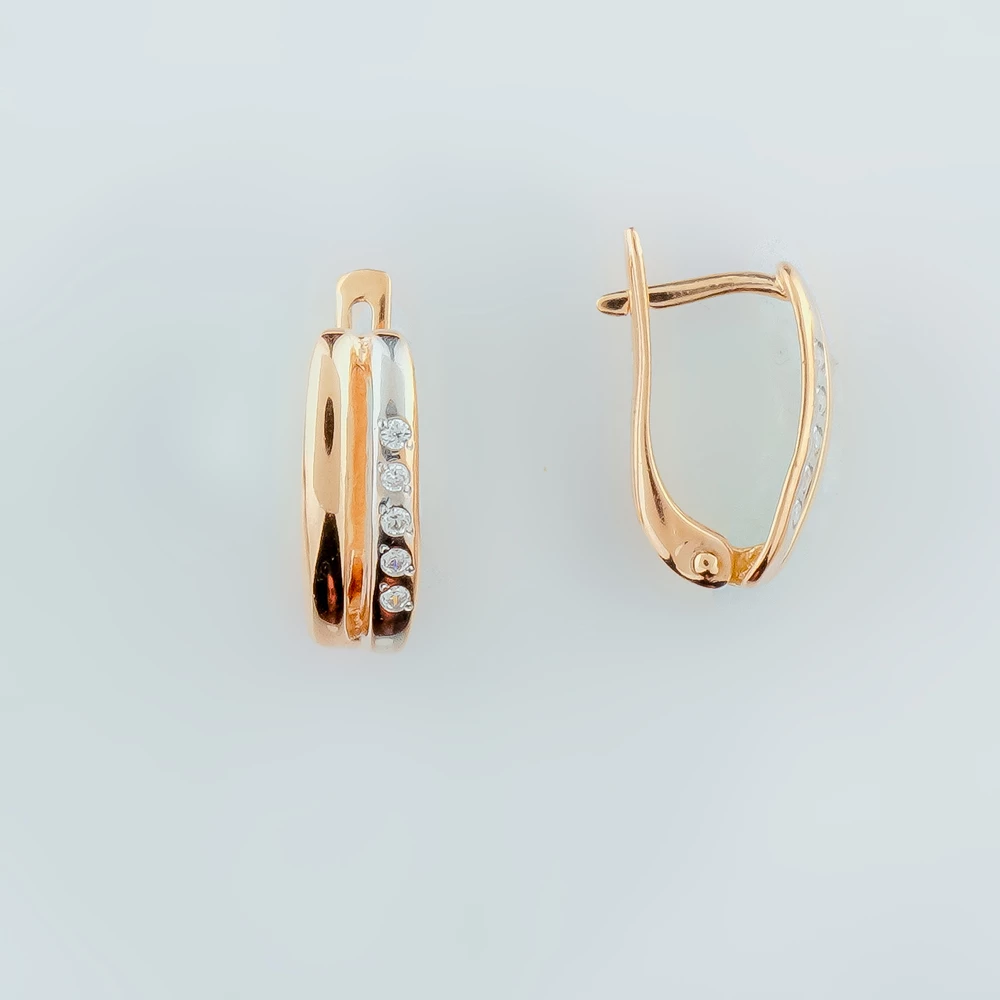 Серьги с фианитом из красного золота 585 пробы