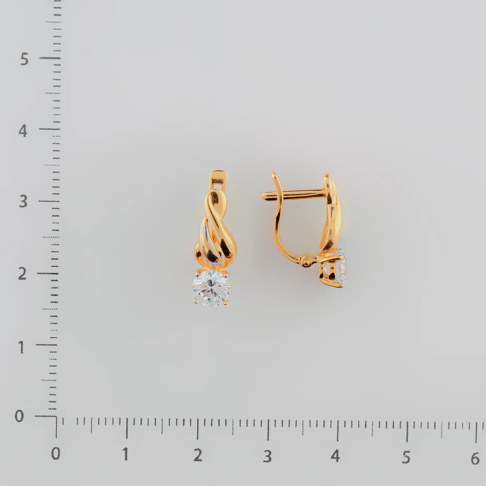 Серьги с фианитом из красного золота 585 пробы
