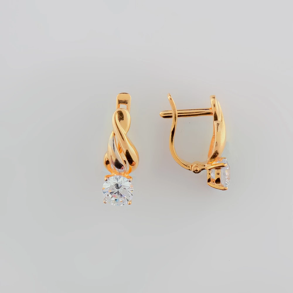 Серьги с фианитом из красного золота 585 пробы