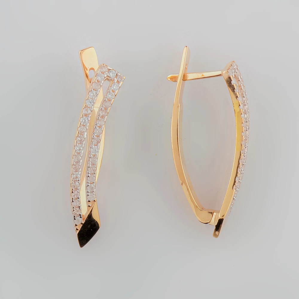 Серьги с фианитом из красного золота 585 пробы