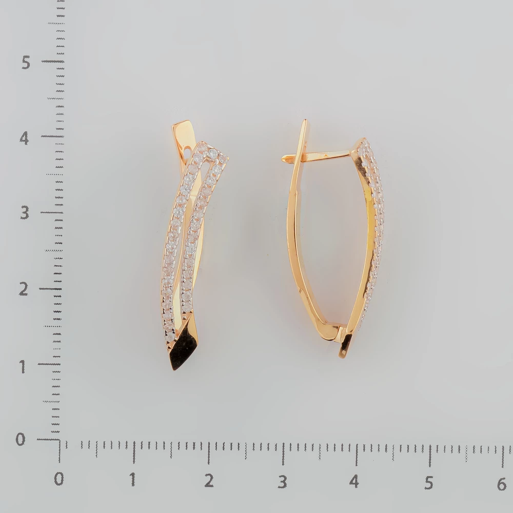 Серьги с фианитом из красного золота 585 пробы