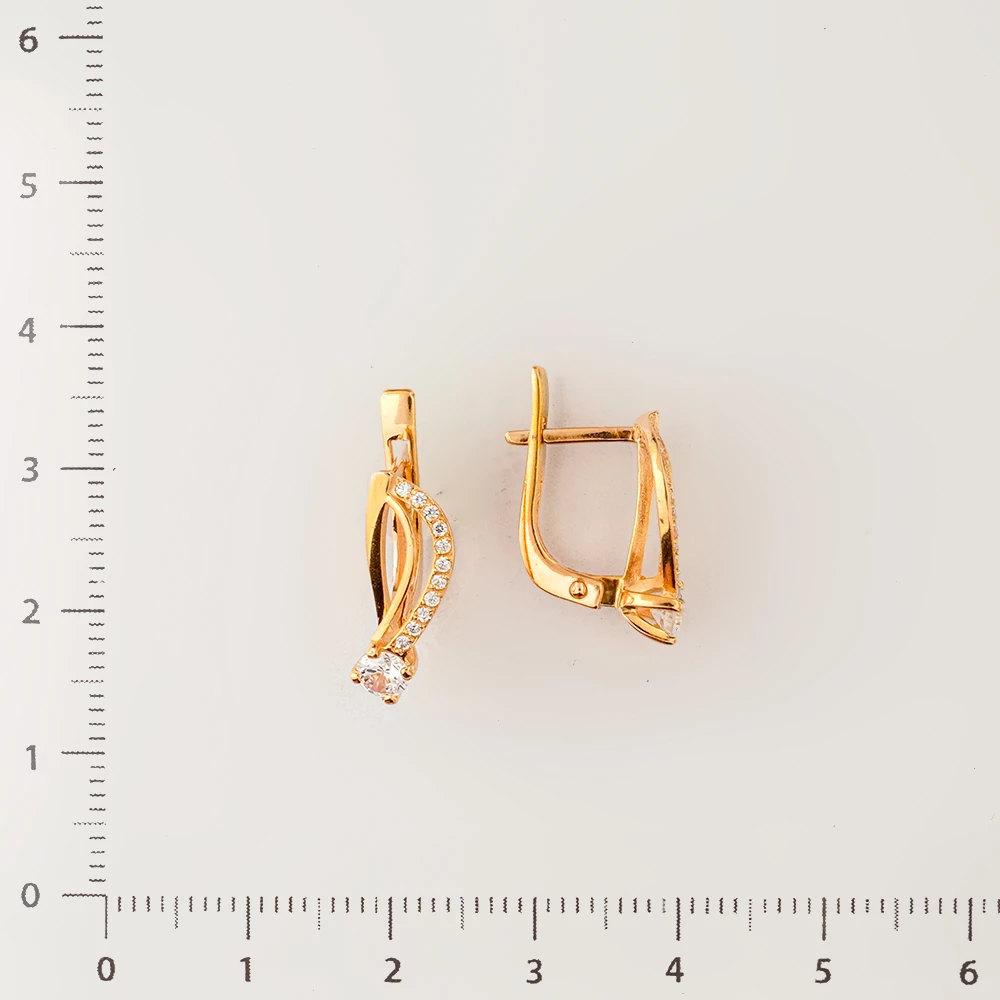Серьги с фианитом из красного золота 585 пробы