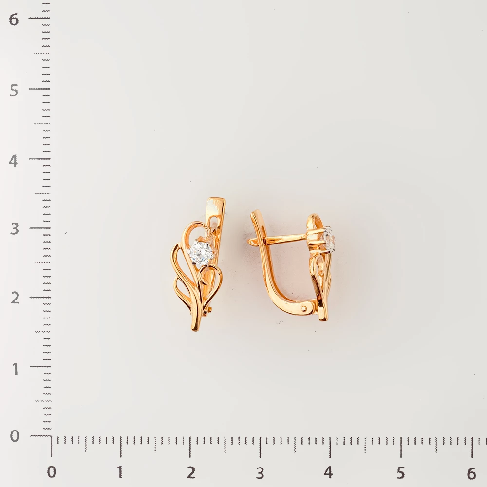 Серьги с фианитом из красного золота 585 пробы