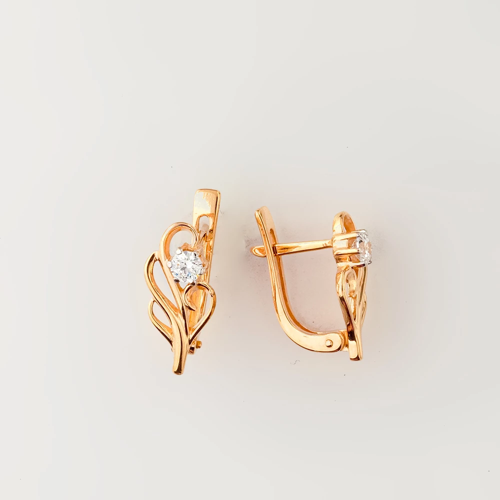 Серьги с фианитом из красного золота 585 пробы