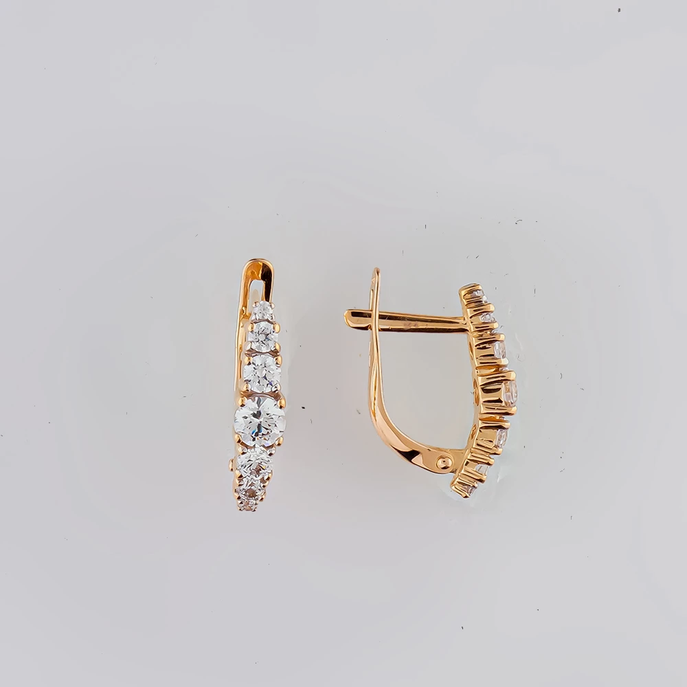 Серьги с фианитом из красного золота 585 пробы