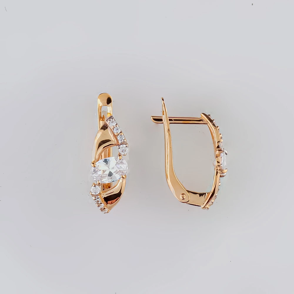 Серьги с фианитом из красного золота 585 пробы