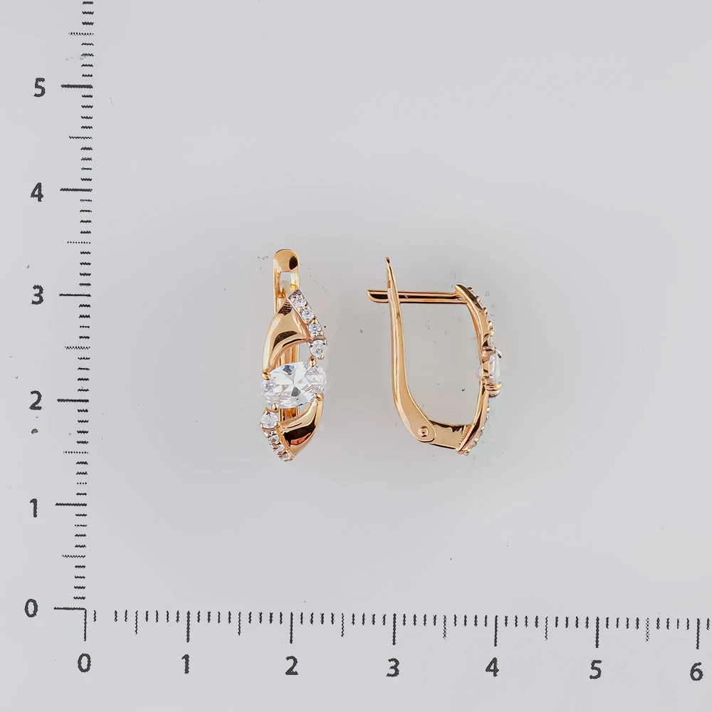 Серьги с фианитом из красного золота 585 пробы