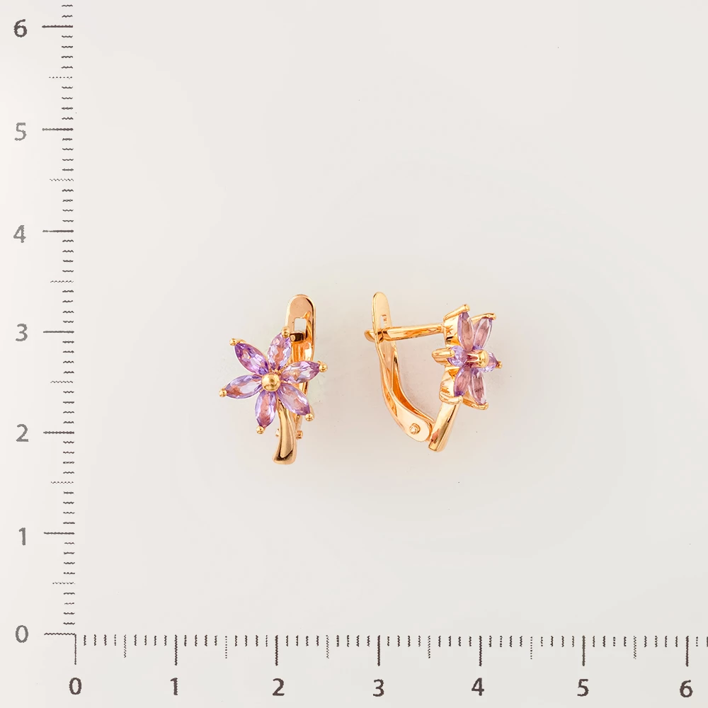 Серьги с аметистом из красного золота 585 пробы
