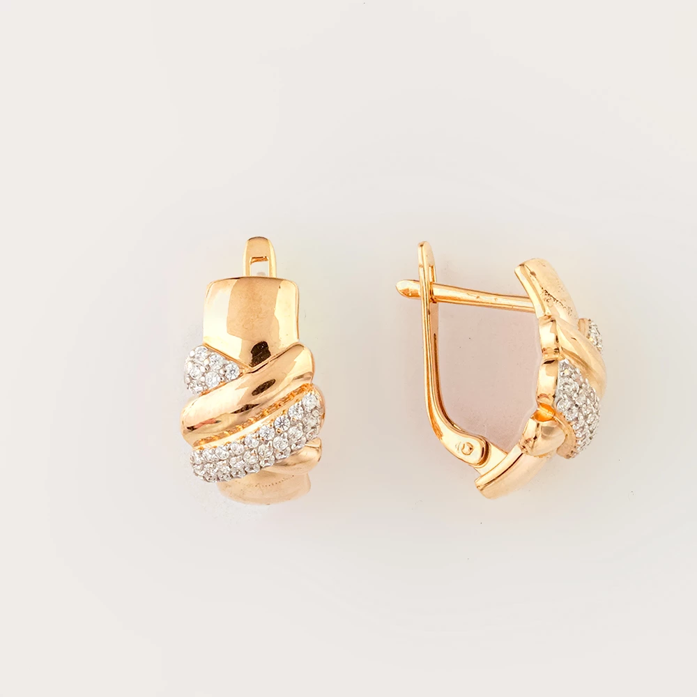 Серьги с фианитом из красного золота 585 пробы