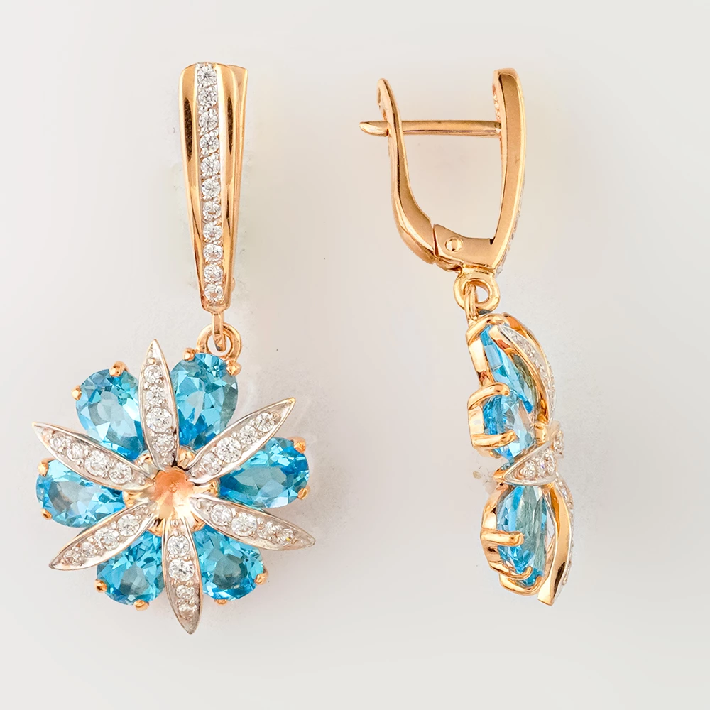 Серьги с топазом из красного золота 585 пробы