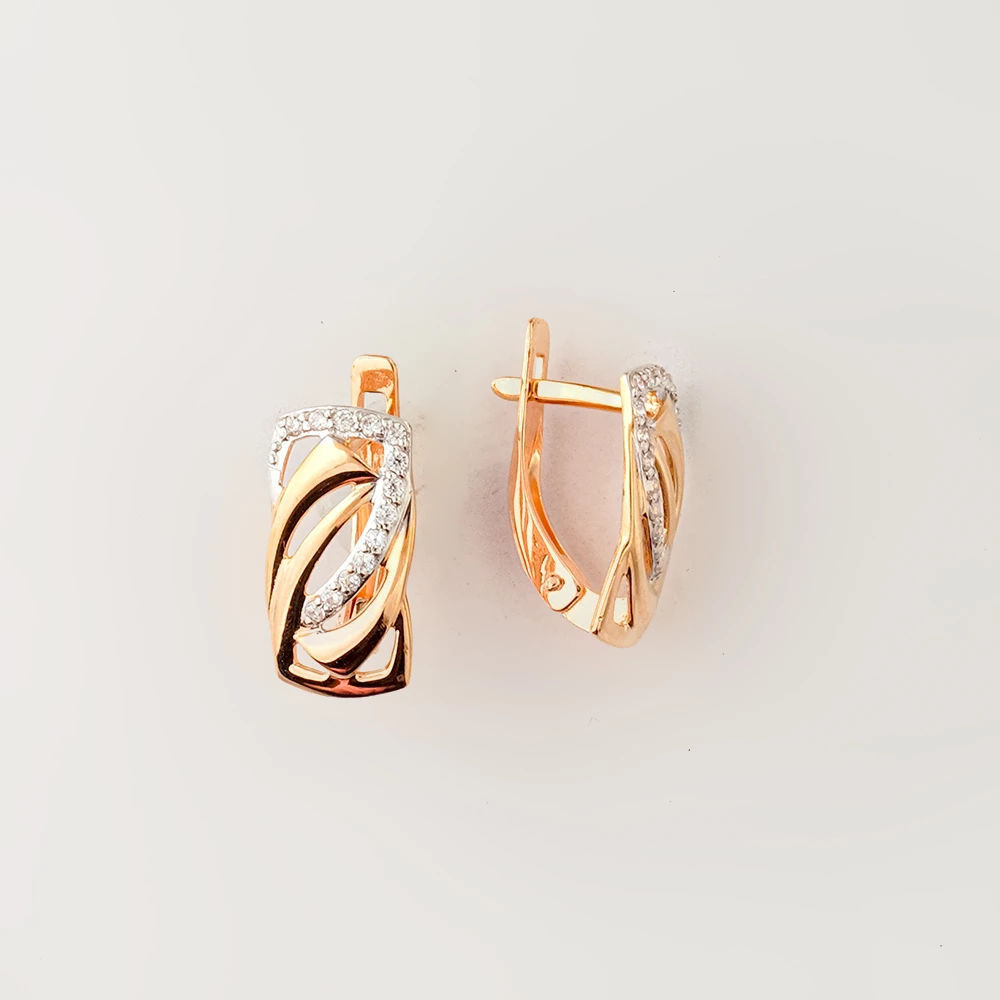 Серьги с фианитом из красного золота 585 пробы