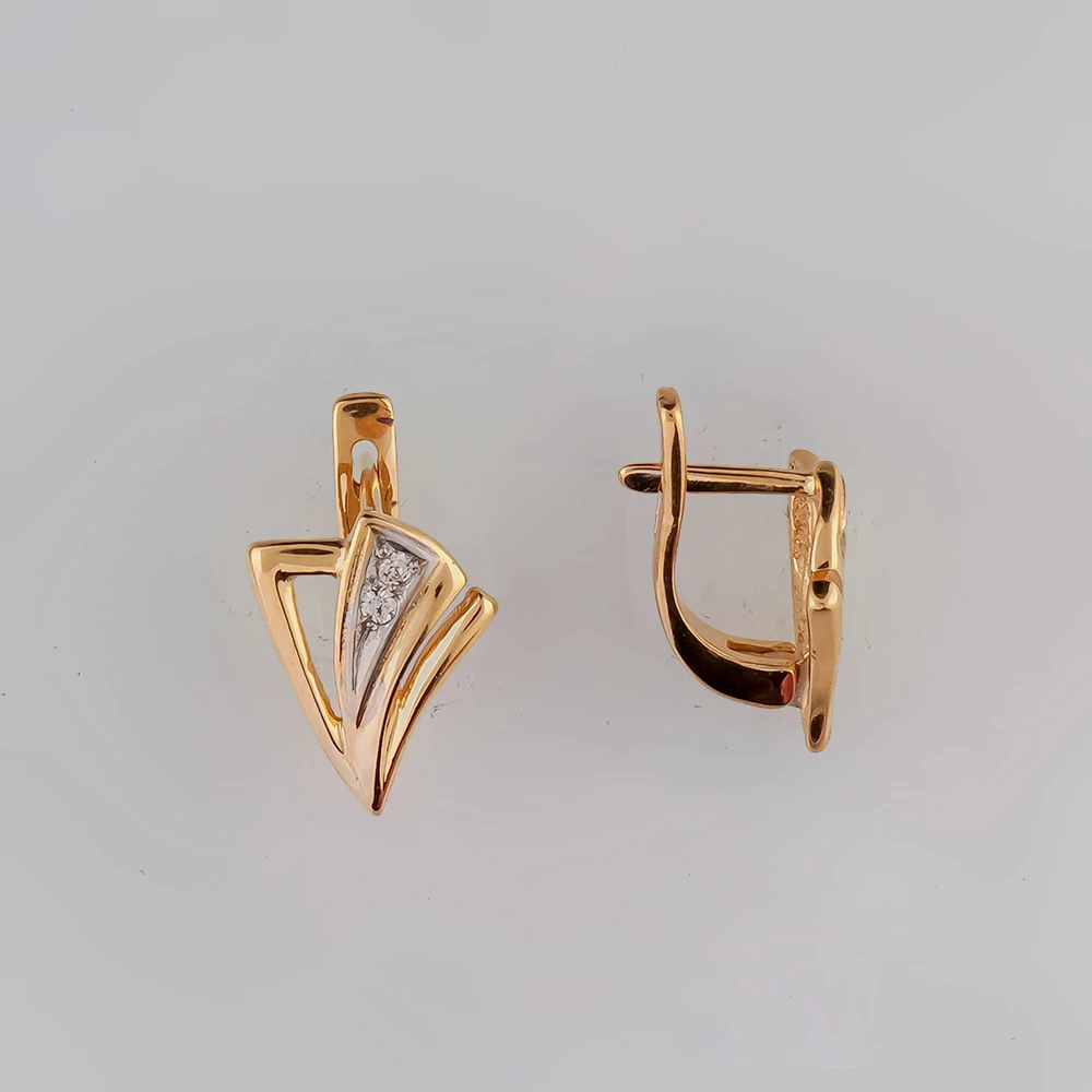 Серьги с фианитом из красного золота 585 пробы