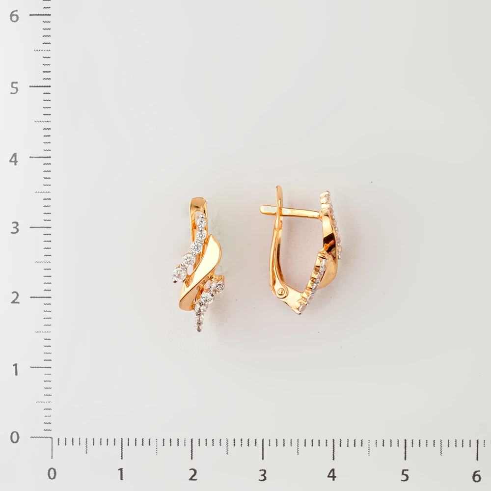 Серьги с фианитом из красного золота 585 пробы