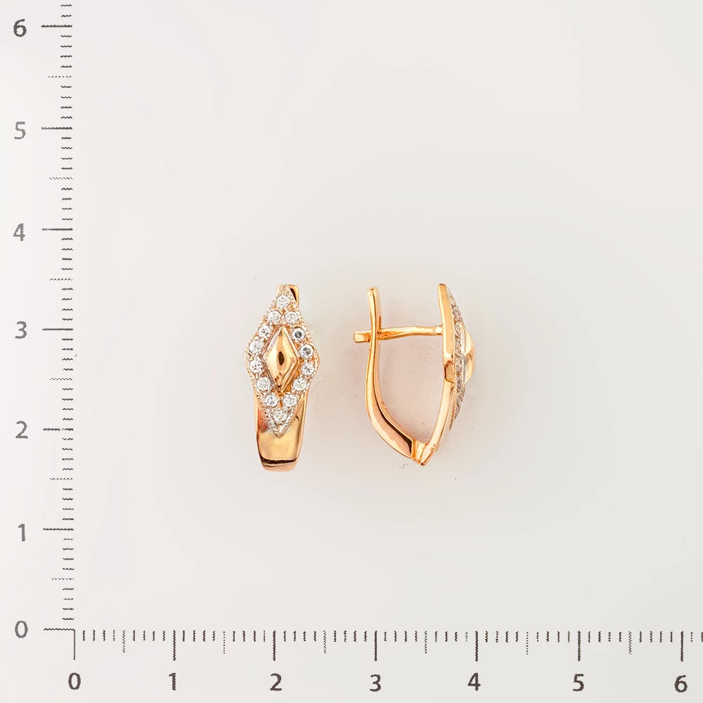 Серьги с фианитом из красного золота 585 пробы