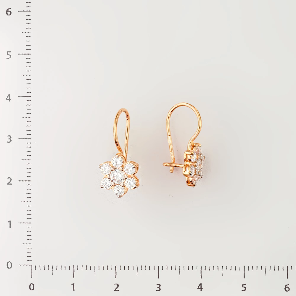 Серьги с фианитом из красного золота 585 пробы