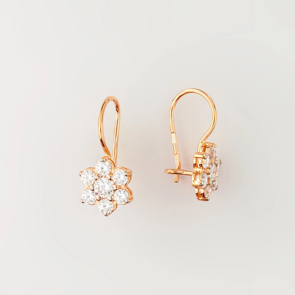 Серьги с фианитом из красного золота 585 пробы