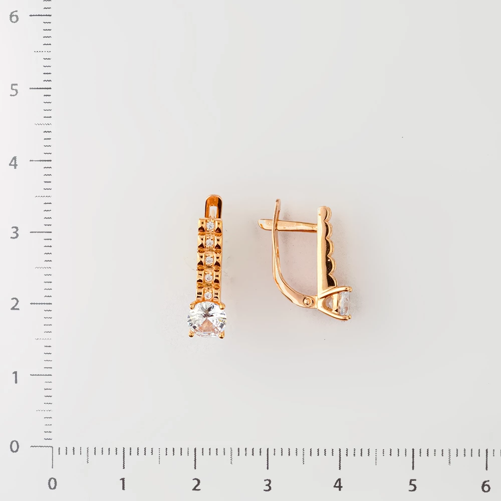 Серьги с фианитом из красного золота 585 пробы