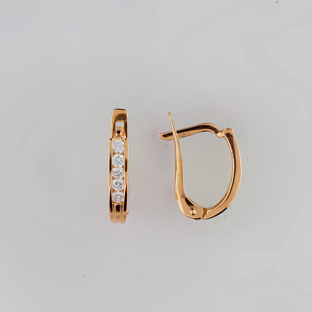 Серьги с фианитом из красного золота 585 пробы