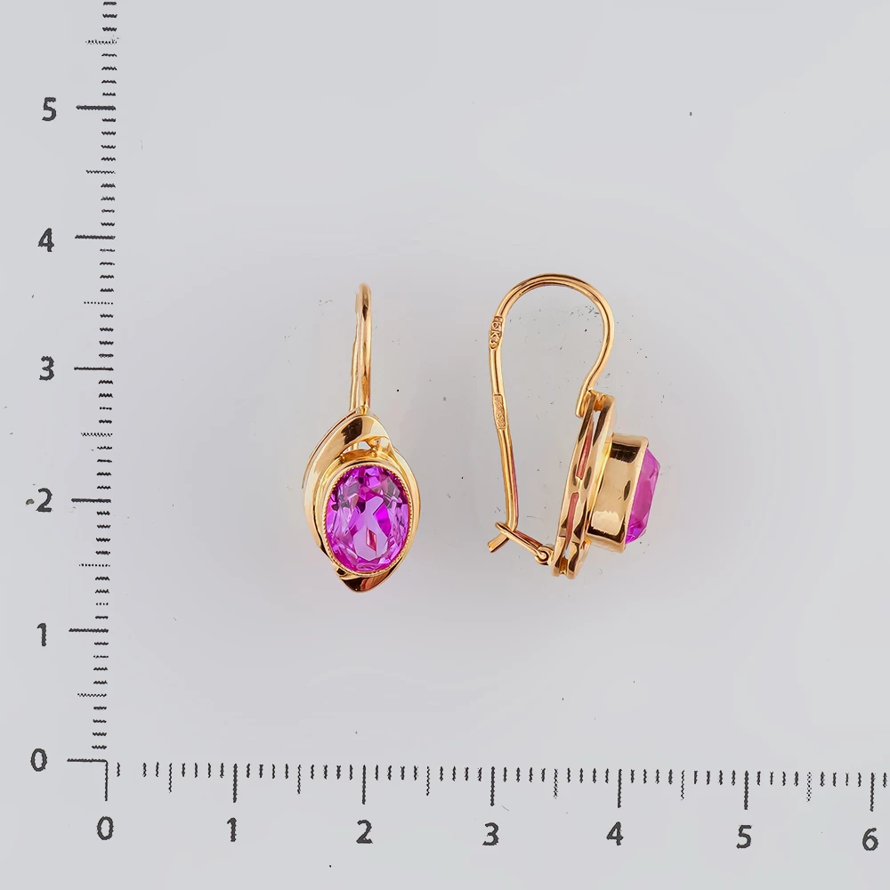 Серьги с фианитом из красного золота 583 пробы