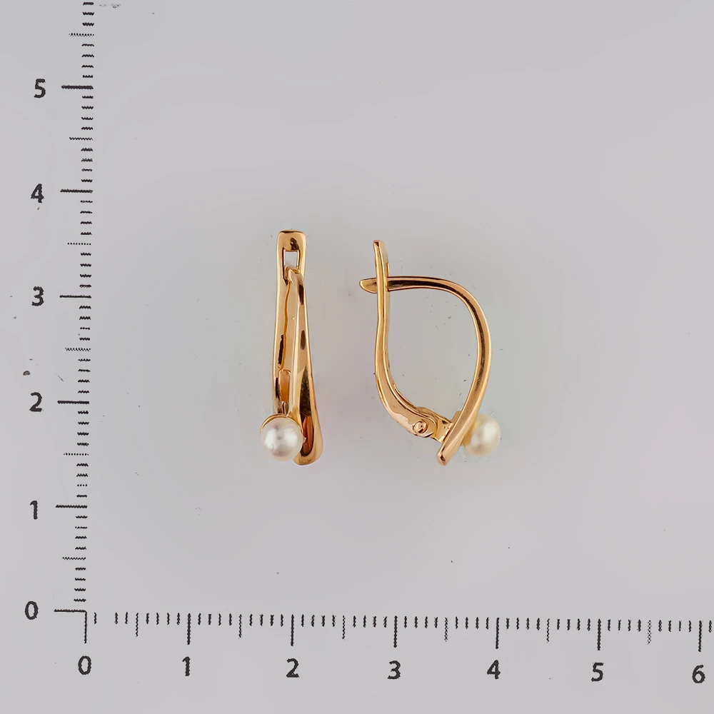 Серьги с культивированным жемчугом из красного золота 585 пробы