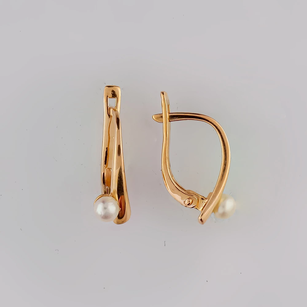 Серьги с культивированным жемчугом из красного золота 585 пробы