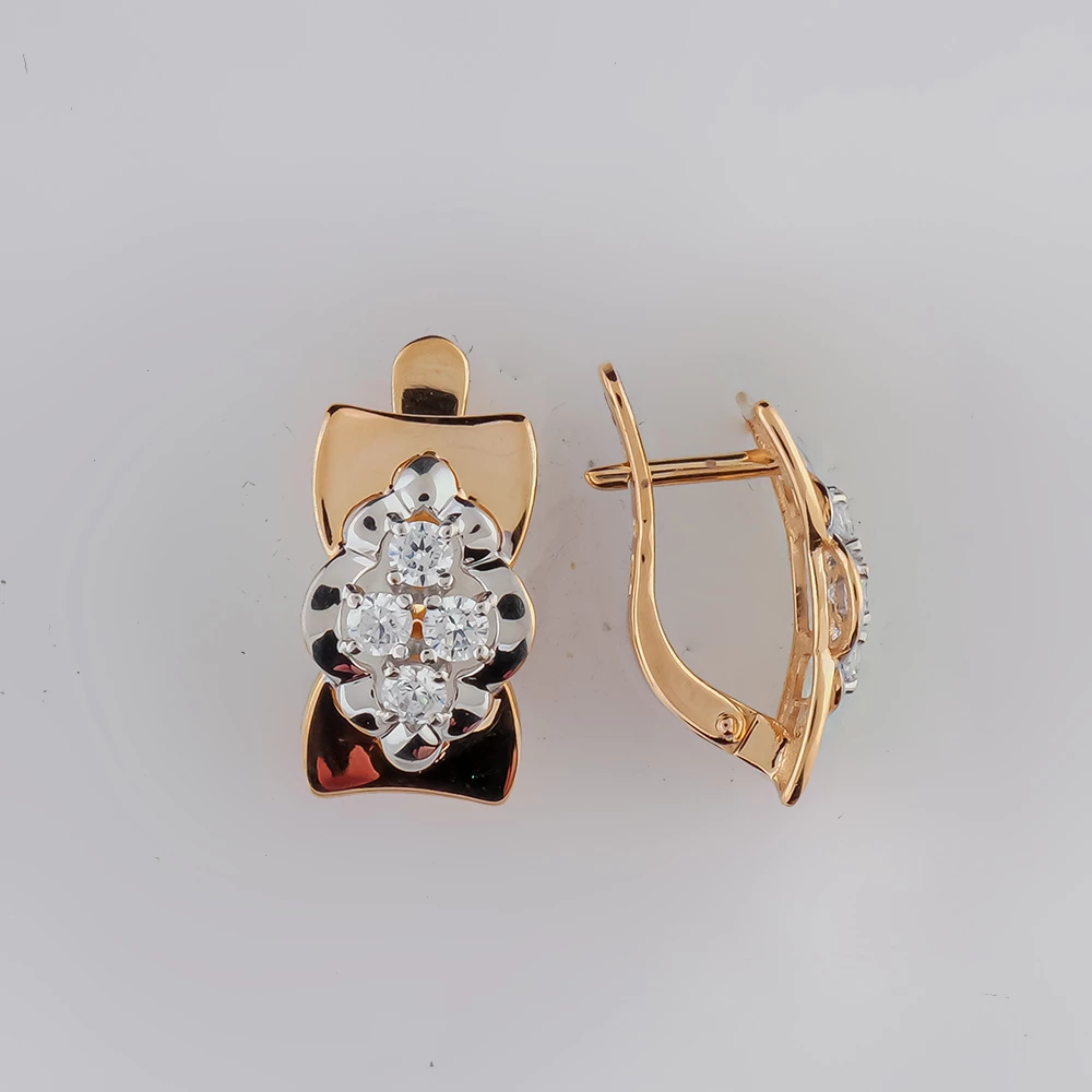Серьги с фианитом из красного золота 585 пробы