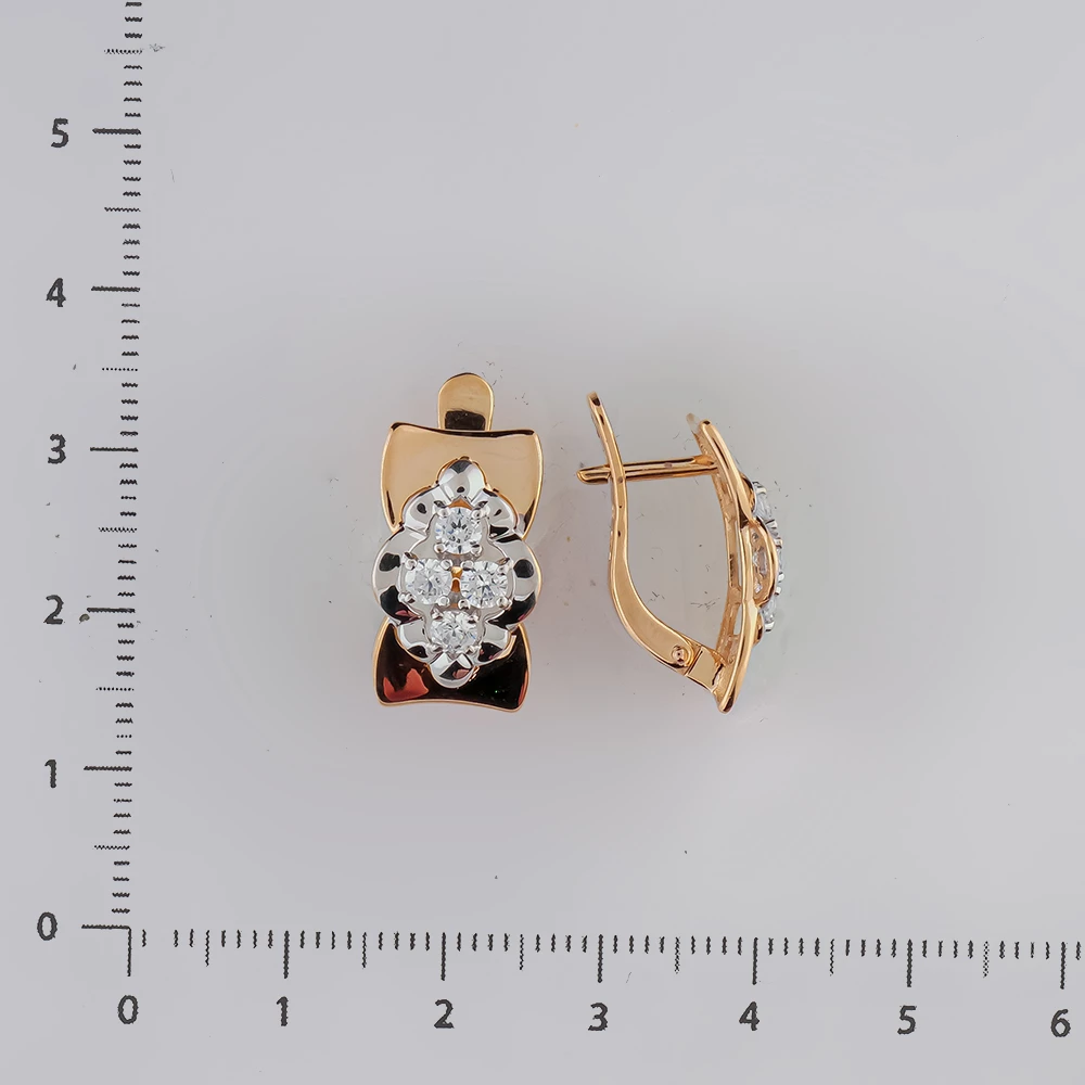 Серьги с фианитом из красного золота 585 пробы