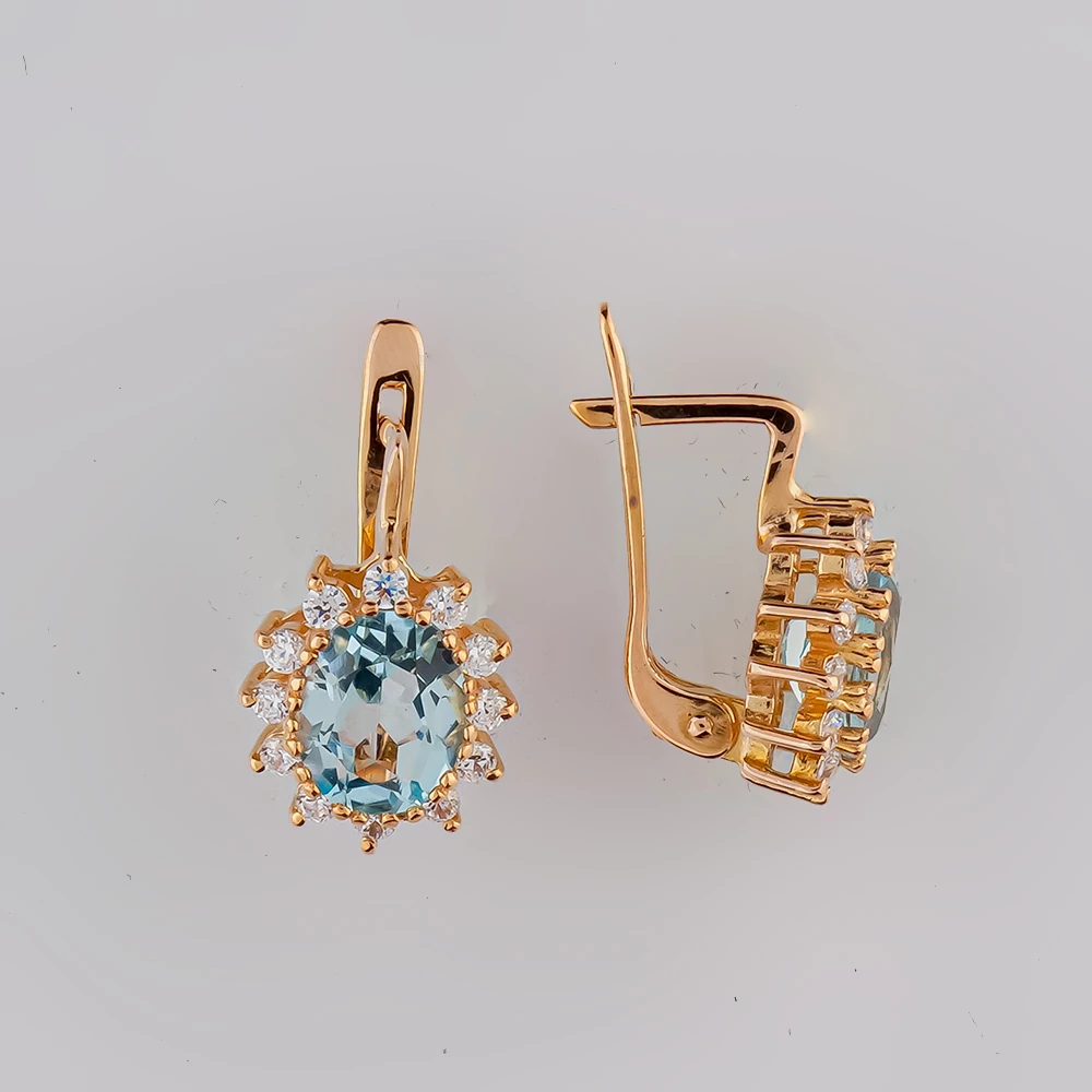 Серьги с топазом из красного золота 585 пробы