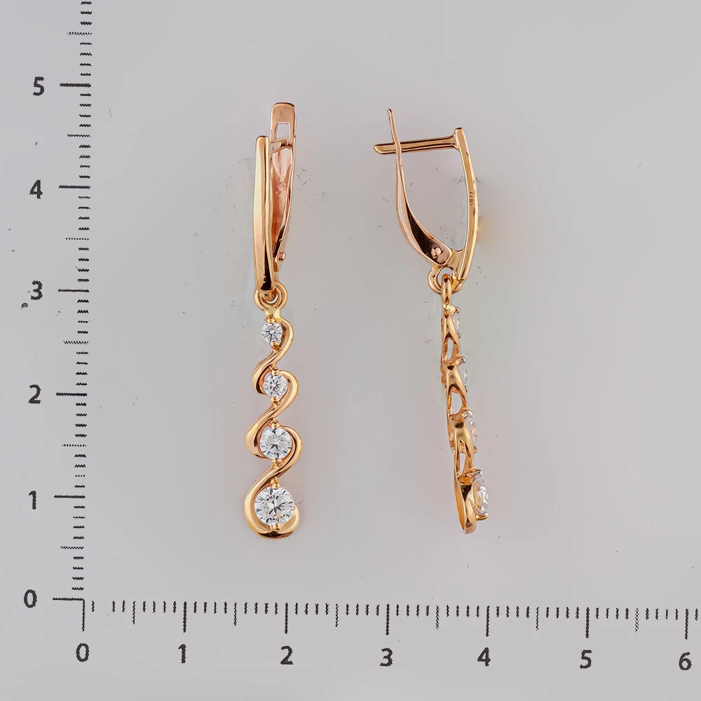 Серьги с фианитом из красного золота 585 пробы