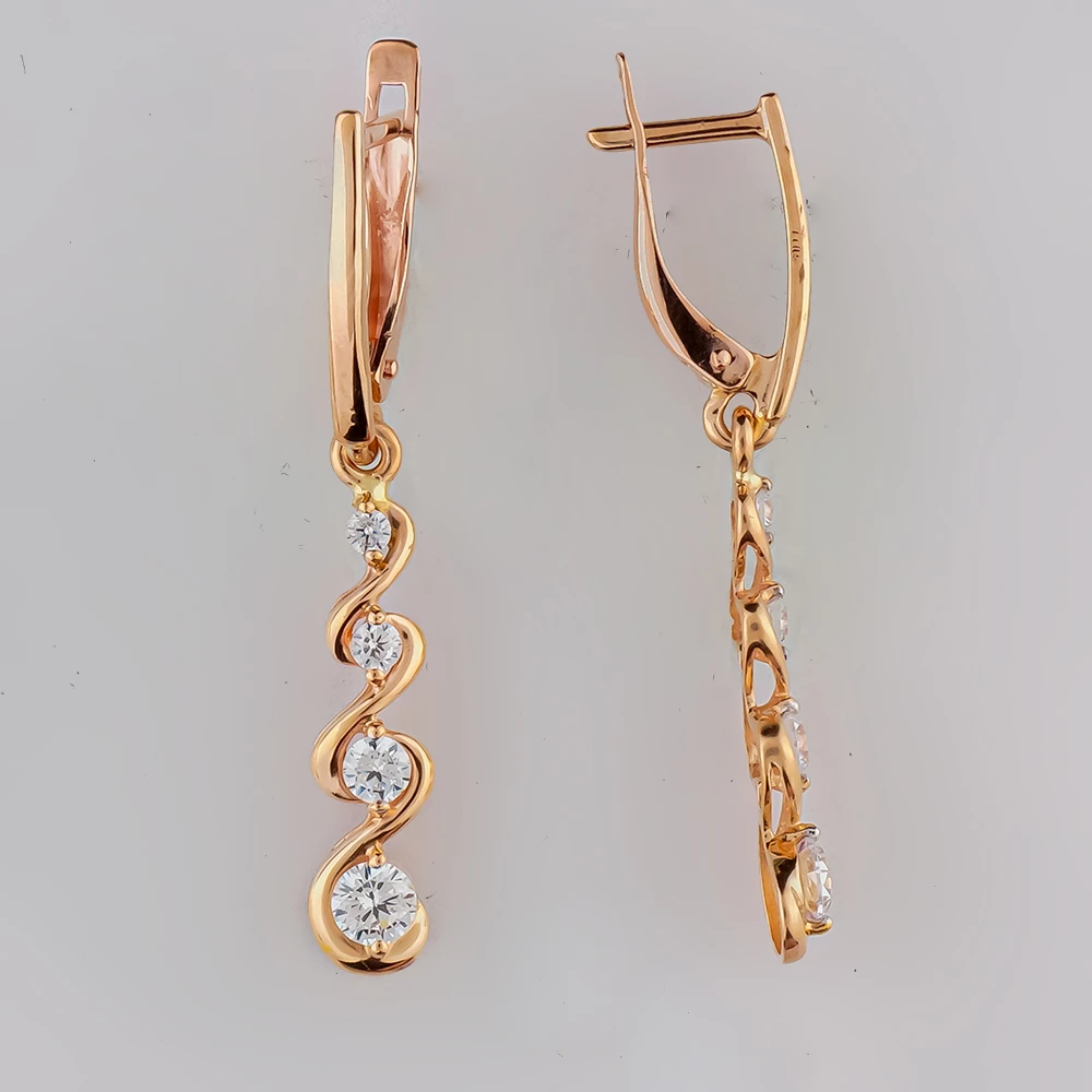 Серьги с фианитом из красного золота 585 пробы