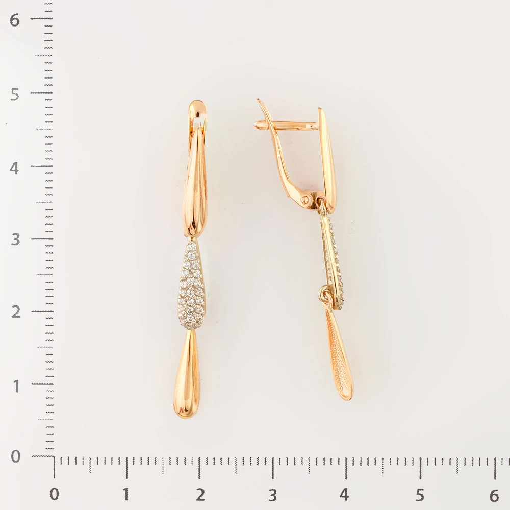 Серьги с фианитом из красного золота 585 пробы