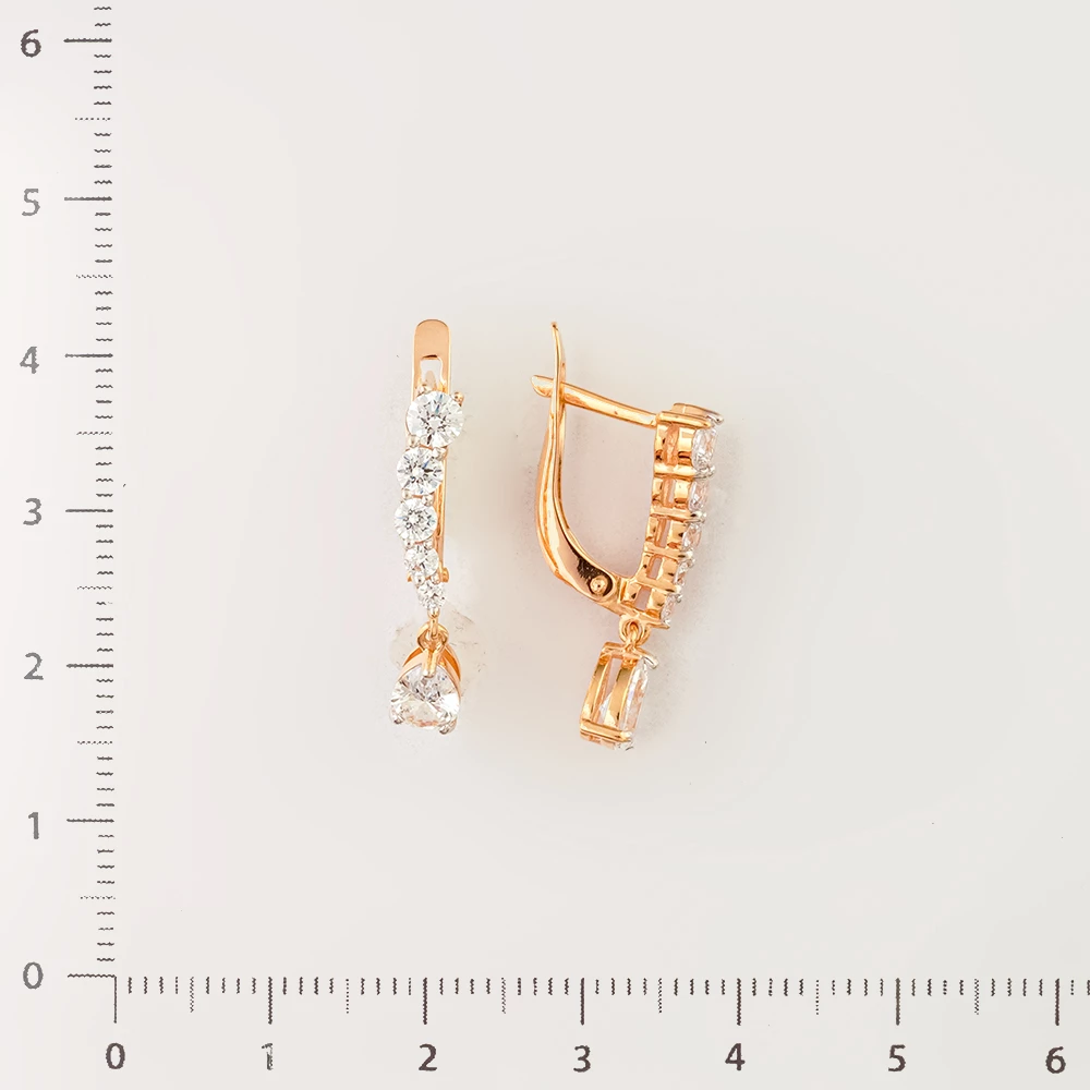 Серьги с фианитом из красного золота 585 пробы