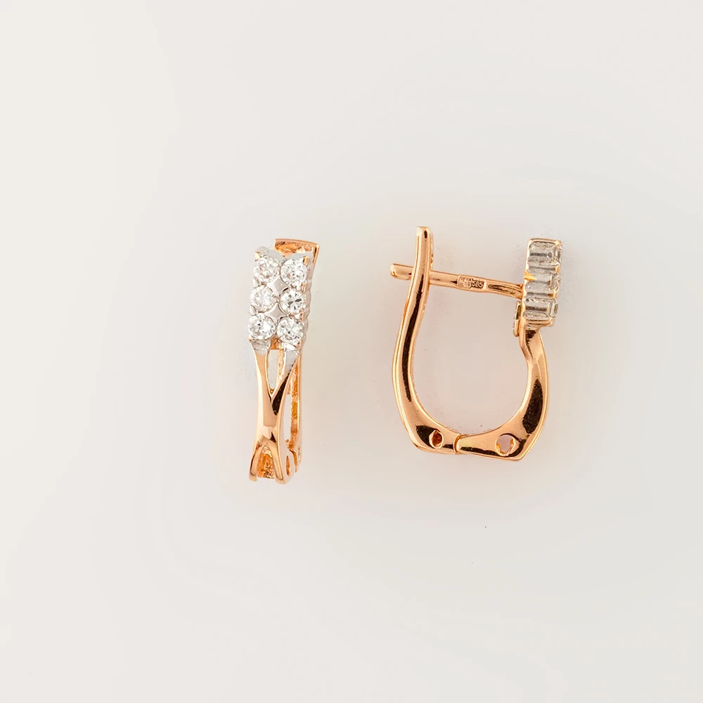 Серьги с фианитом из красного золота 585 пробы