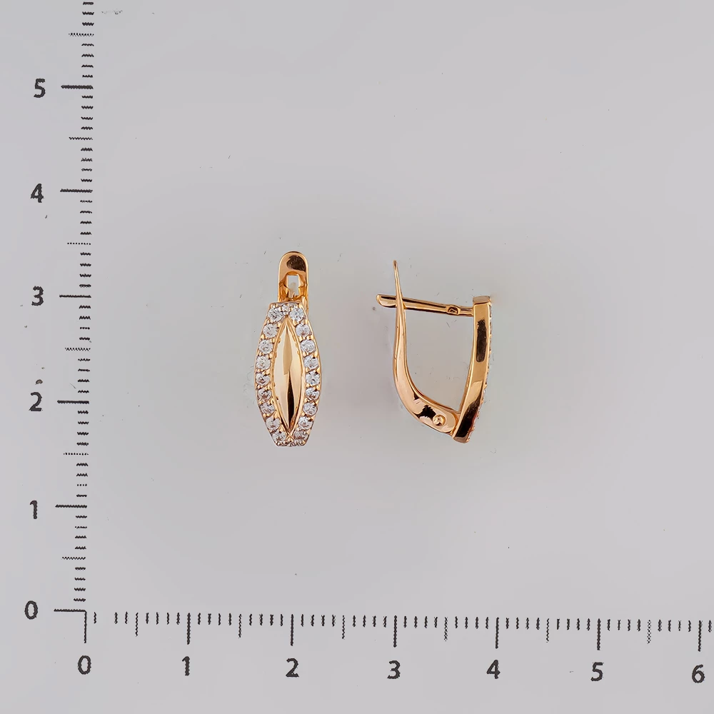 Серьги с фианитом из красного золота 585 пробы