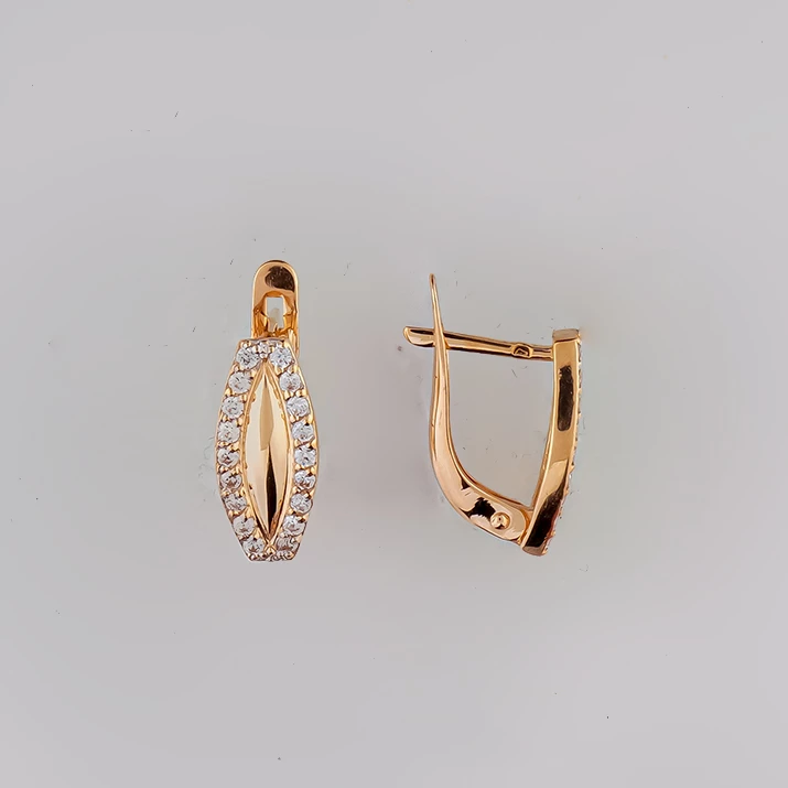 Серьги с фианитом из красного золота 585 пробы