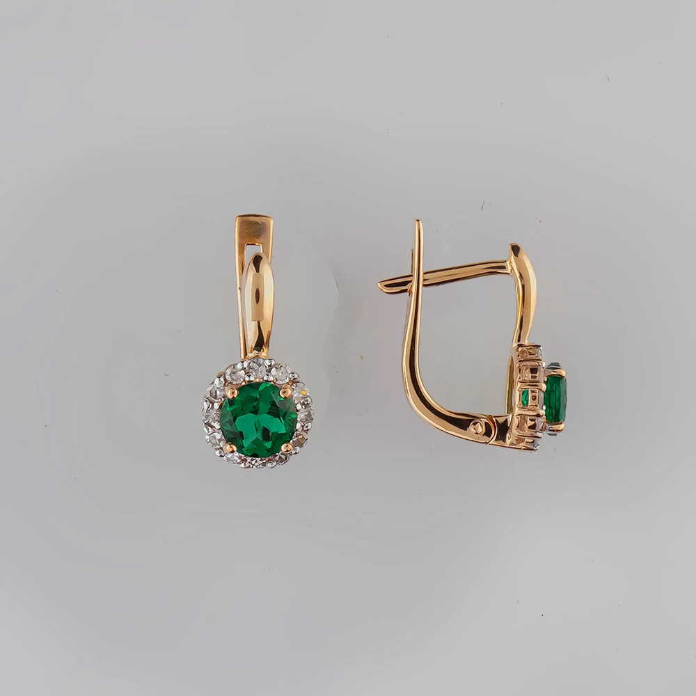 Серьги с изумрудом синтетическим из красного золота 585 пробы