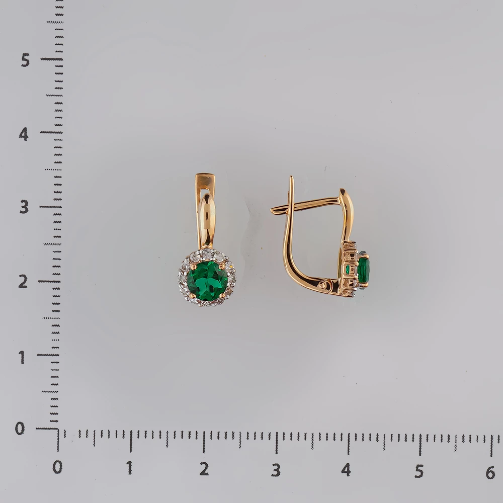 Серьги с изумрудом синтетическим из красного золота 585 пробы